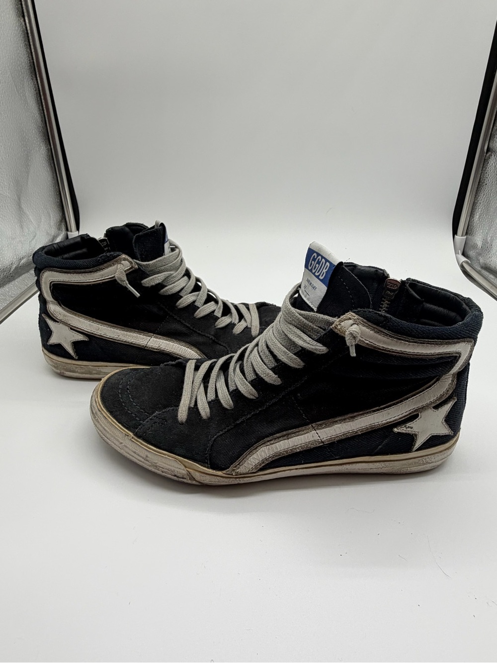 Golden Goose Black High-Top Sneakers with White Laces Sz 38 EU - Picture 7 of 9